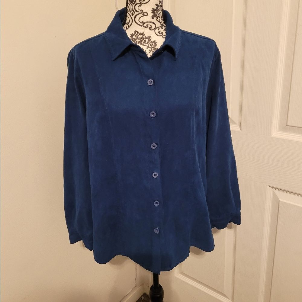 Notations blue suede button up shirt‎